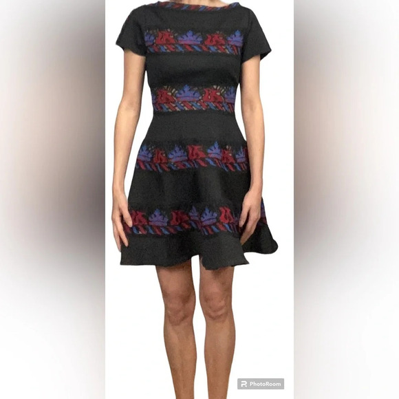 Embroidered lace structured  cap sleeves party dance cocktail dress Sz XS - Picture 1 of 11